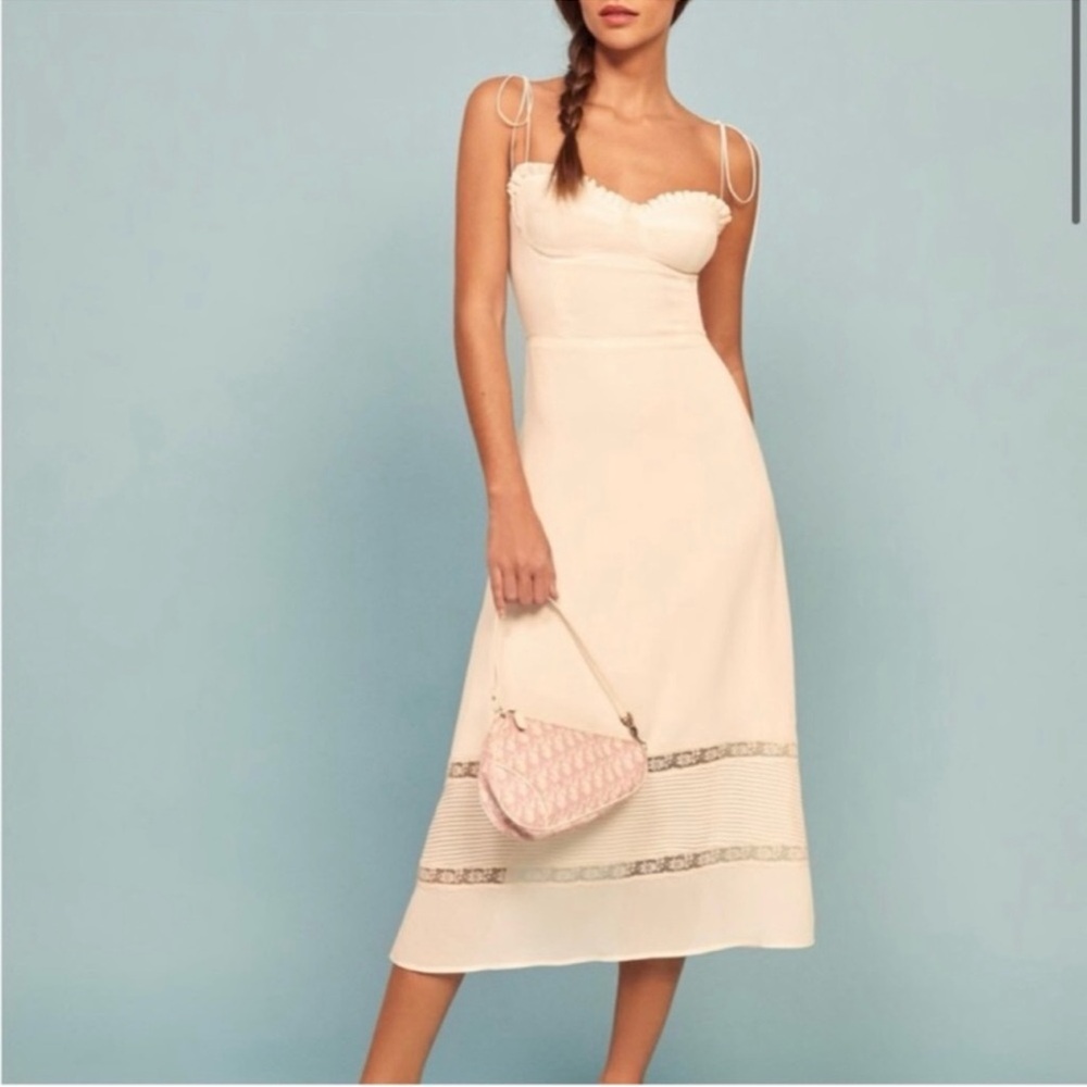 Reformation Cream Midi Dress with Lace Detail
